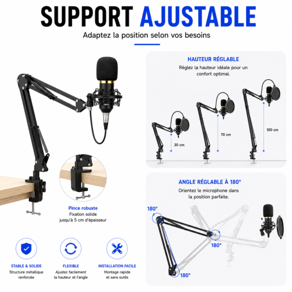 Kit Microphone BM800 avec Carte Son P100
