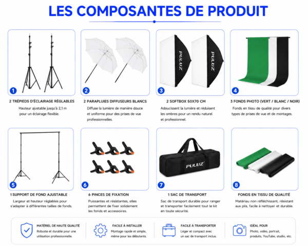 Kit d'éclairage photo professionnel