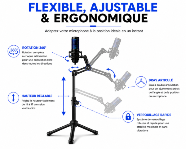 Support microphone de bureau avec trépied