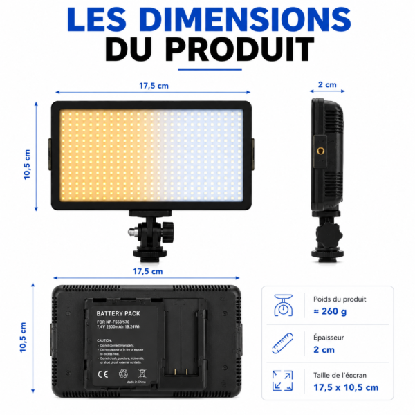 Lampe LED studio 3200K à 5600K