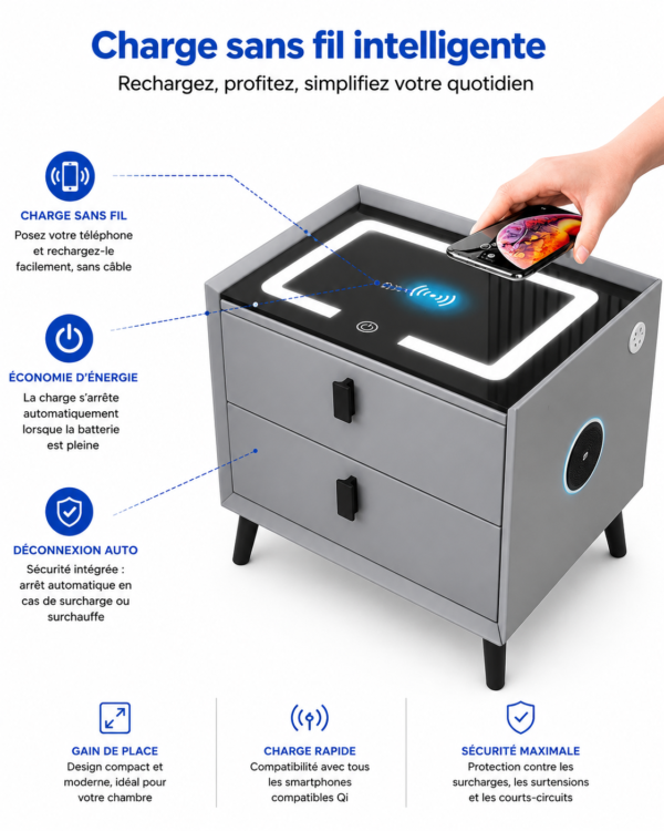 Table de chevet intelligente avec charge sans fil