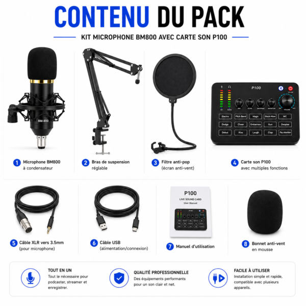 Microphone condensateur BM800 pour streaming