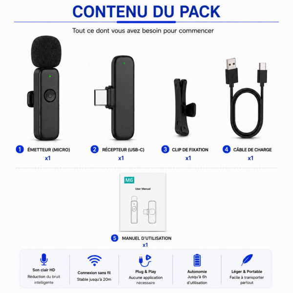 Microphone Wireless M6 Type-C