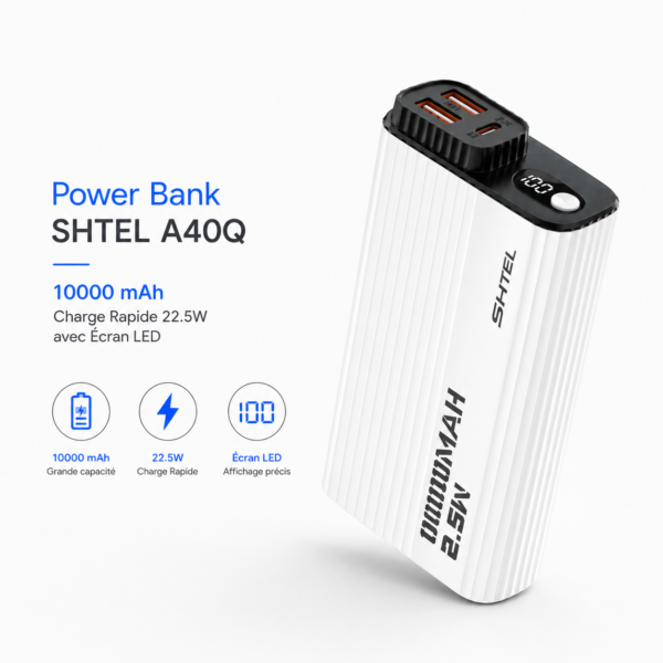 Power Bank 10000 mAh avec écran LED
