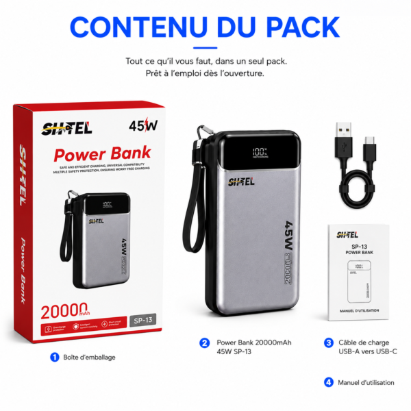 Power Bank charge rapide 45W