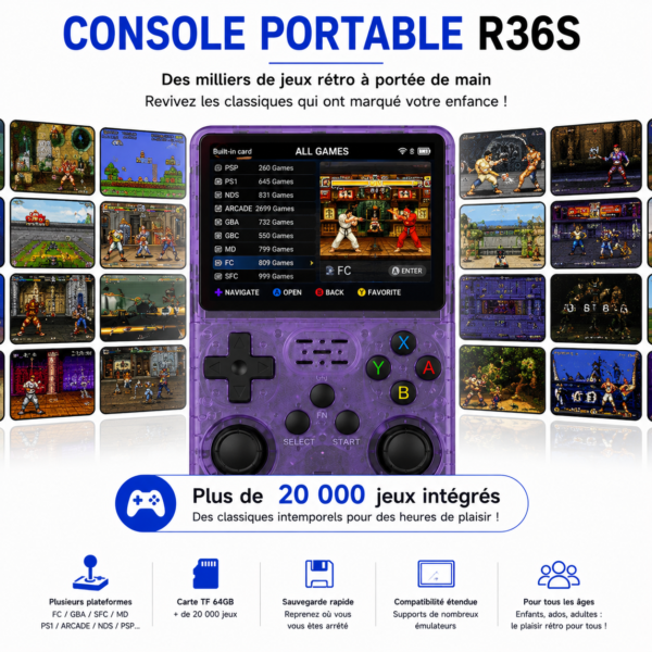 Console rétro rechargeable R36S