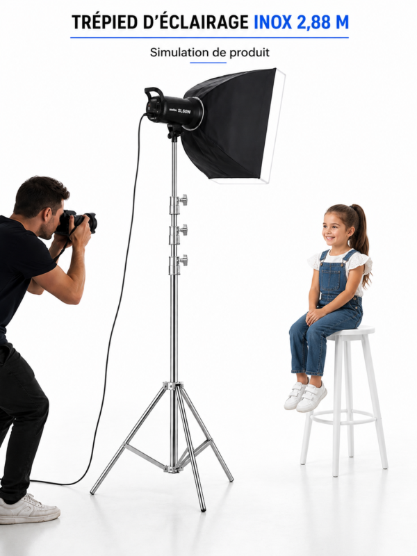 Support studio photo en acier inoxydable