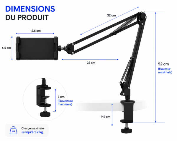 Support smartphone avec pince de fixation