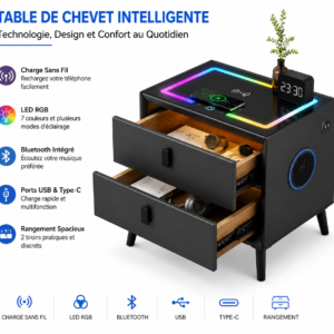 Meuble de chevet avec chargeur Qi