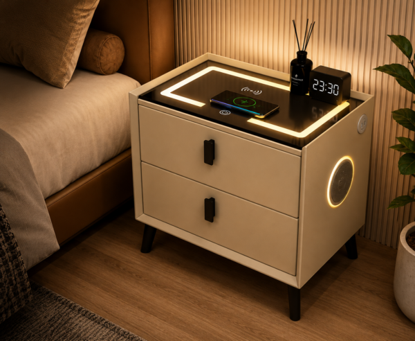 Table de chevet connectée avec enceinte Bluetooth