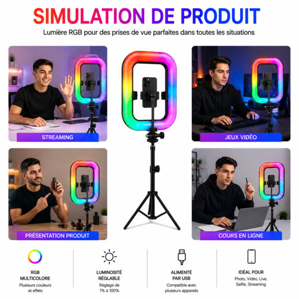 Éclairage RGB portable pour smartphone et création de contenu
