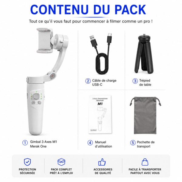 Merak One M1 gimbal professionnel pour vlog et streaming