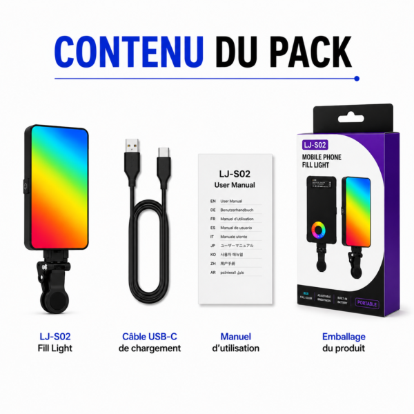 Lampe LED RGB avec batterie intégrée et clip de fixation