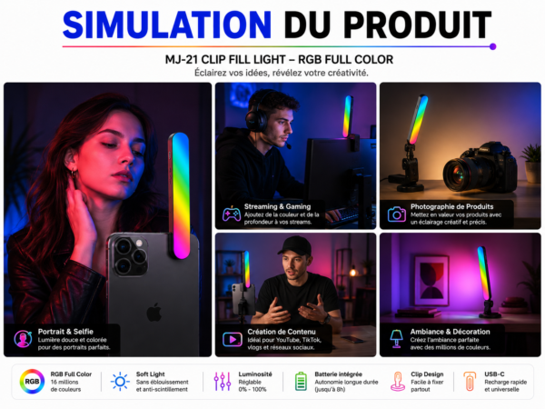 Éclairage LED RGB Full Color pour smartphone et photographie