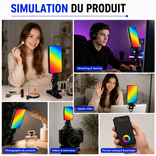 Éclairage LED RGB Full Color pour smartphone, selfie et livestream