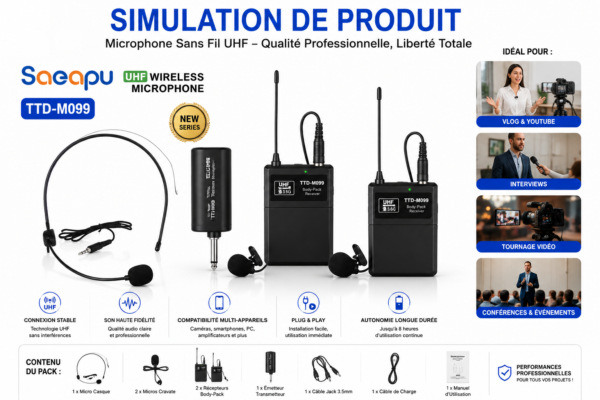 Microphone sans fil UHF pour spectacles et présentations