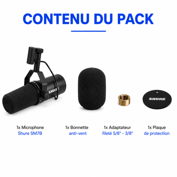 Micro dynamique Shure SM7B XLR pour studio d'enregistrement