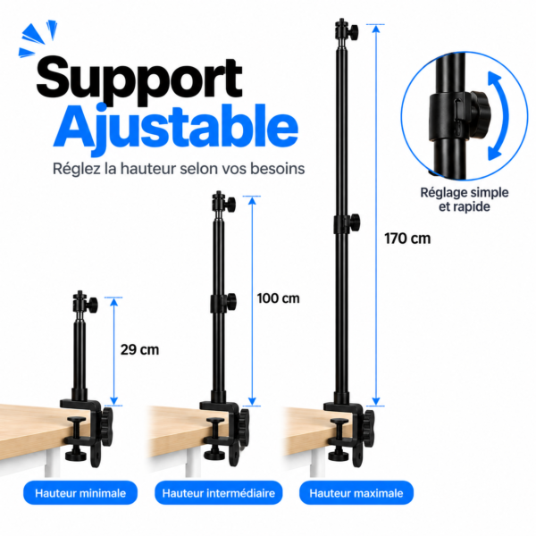 Support réglable à pince 29 à 170 cm pour éclairage LED