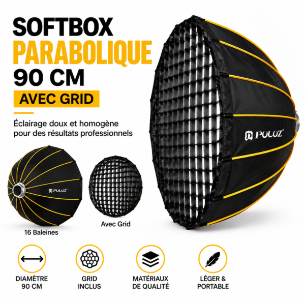 Softbox PULUZ 90 cm avec double diffuseur pour éclairage doux