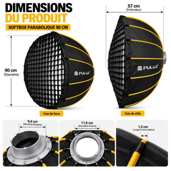 Grille nid d’abeille pour softbox parabolique PULUZ 90 cm